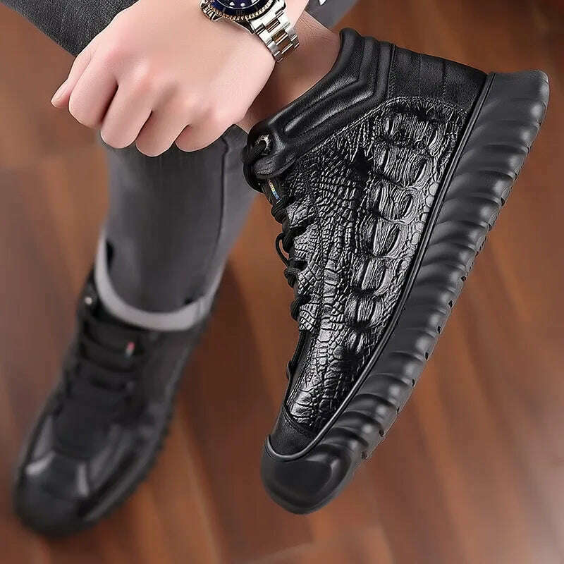 ZXRYXGS Winter Top Layer Cowhide Boots Wool Warm Comfort Casual Sneaker Snow Boots Trendy Black Mens Footwear - KIMLUD